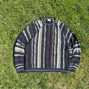 Vintage 90s Sooli Coogi Style Multicolor Mercerized Sweater Men’s L Blue White